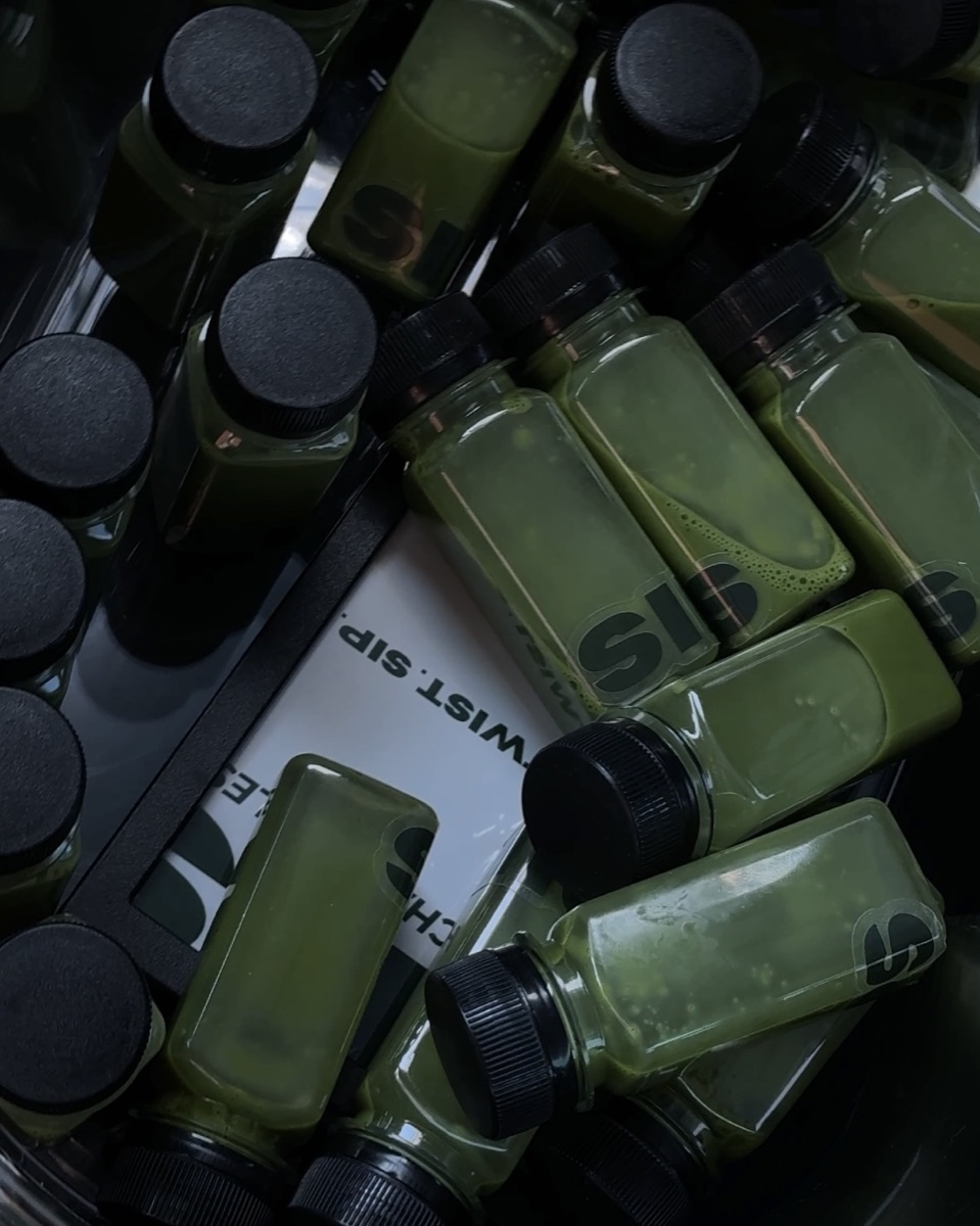 SIPS Minis, mini matcha bottles, with a Shake. Twist. Sip. card